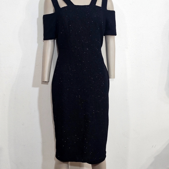 Eliza J Black Cold Shoulder Midi Dress Sz 6 - Picture 3 of 9